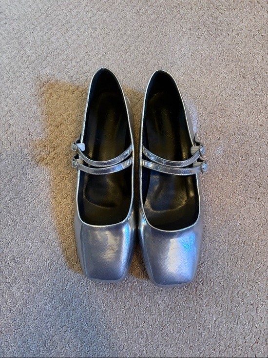 Shoes - Never worn. New. Women's Metallic Silver Mary Jane Flats